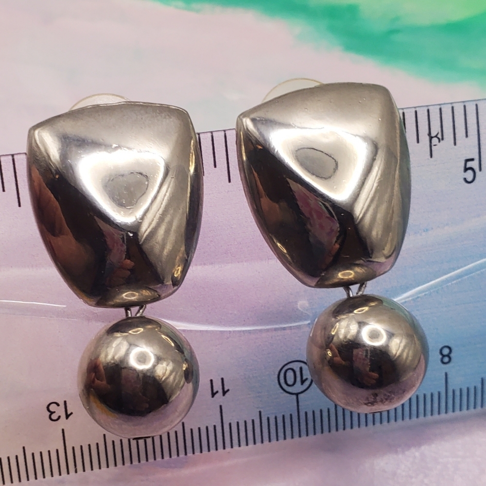 Retro 90s Drop Earrings Silver Plate Bead